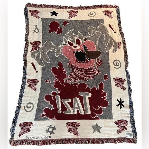 Taz Tornado Tazmanian Devil Blanket Vintage 1996 Warner Bros - Picture 3 of 4